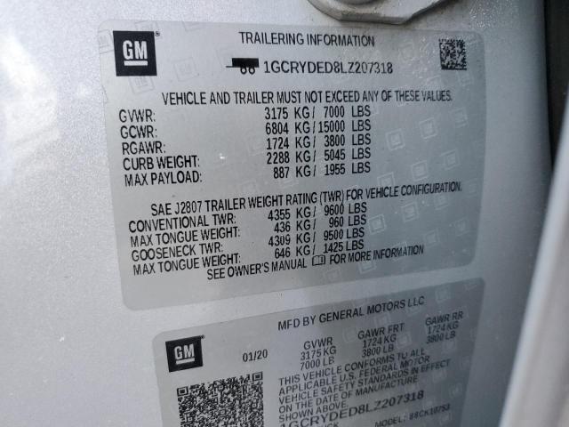 2020 CHEVROLET SILVERADO 1GCRYDED8LZ207318