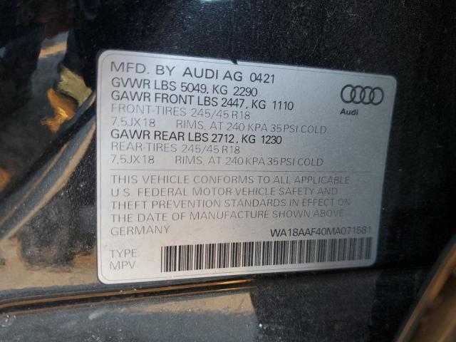 2021 AUDI A4 ALLROAD WA18AAF40MA071581