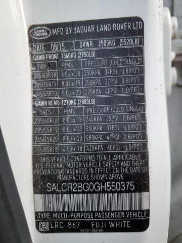 2016 LAND ROVER DISCOVERY - SALCR2BG0GH550375