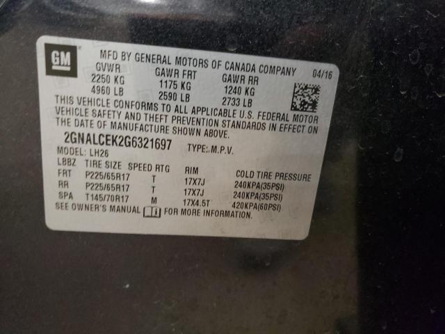2016 CHEVROLET EQUINOX LT 2GNALCEK2G6321697