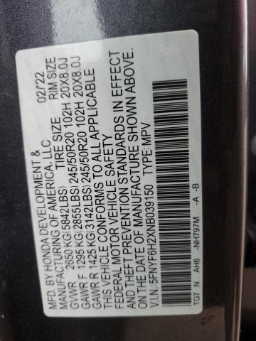 2022 HONDA PILOT SE 5FNYF6H2XNB039150