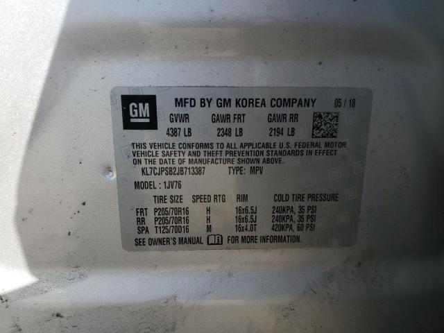 2018 CHEVROLET TRACKER LT KL7CJPSB2JB713387