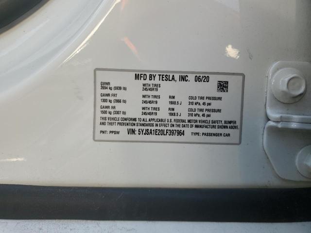 2020 TESLA MODEL S 5YJSA1E20LF397964