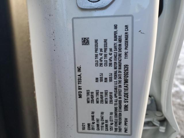 2021 TESLA MODEL 3 - 5YJ3E1EA7MF092639