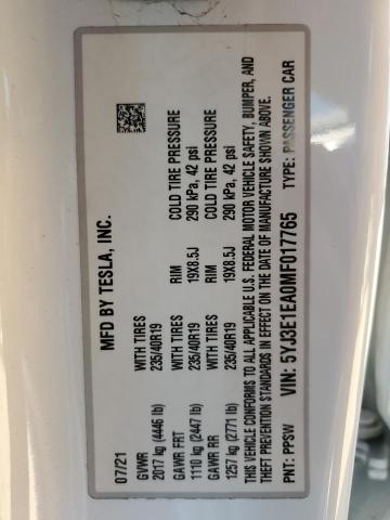 2021 TESLA MODEL 3 5YJ3E1EA0MF017765