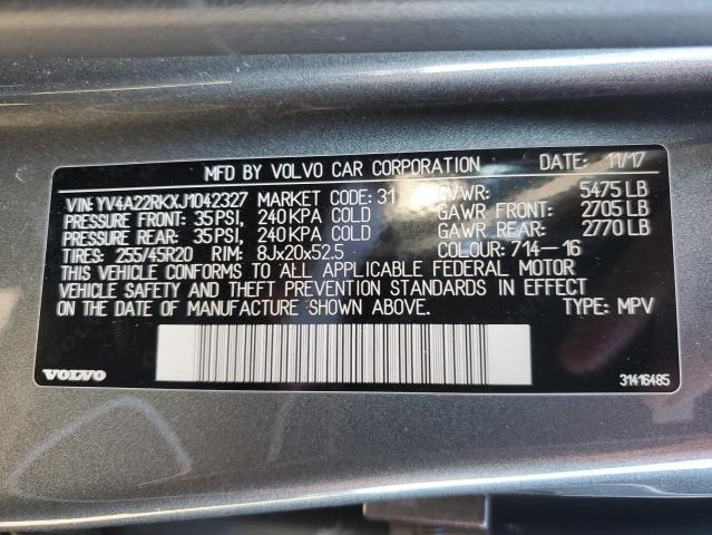 2018 VOLVO XC60 T6 MO YV4A22RKXJ1042327