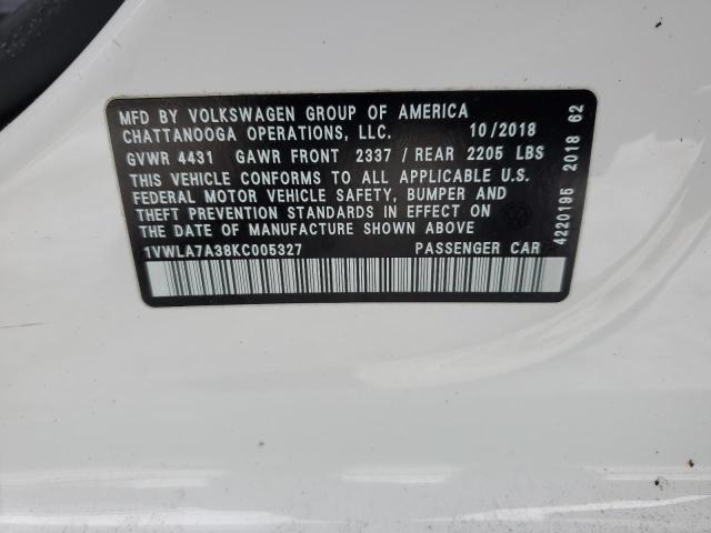 2019 VOLKSWAGEN PASSAT WOL - 1VWLA7A38KC005327