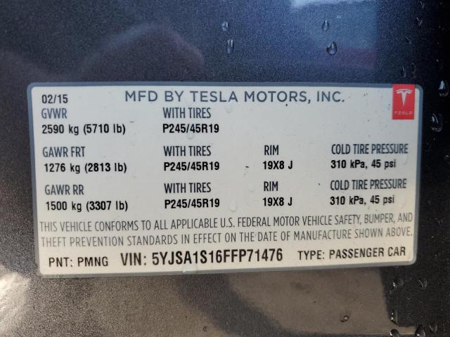 2015 TESLA MODEL S 60 5YJSA1S16FFP71476