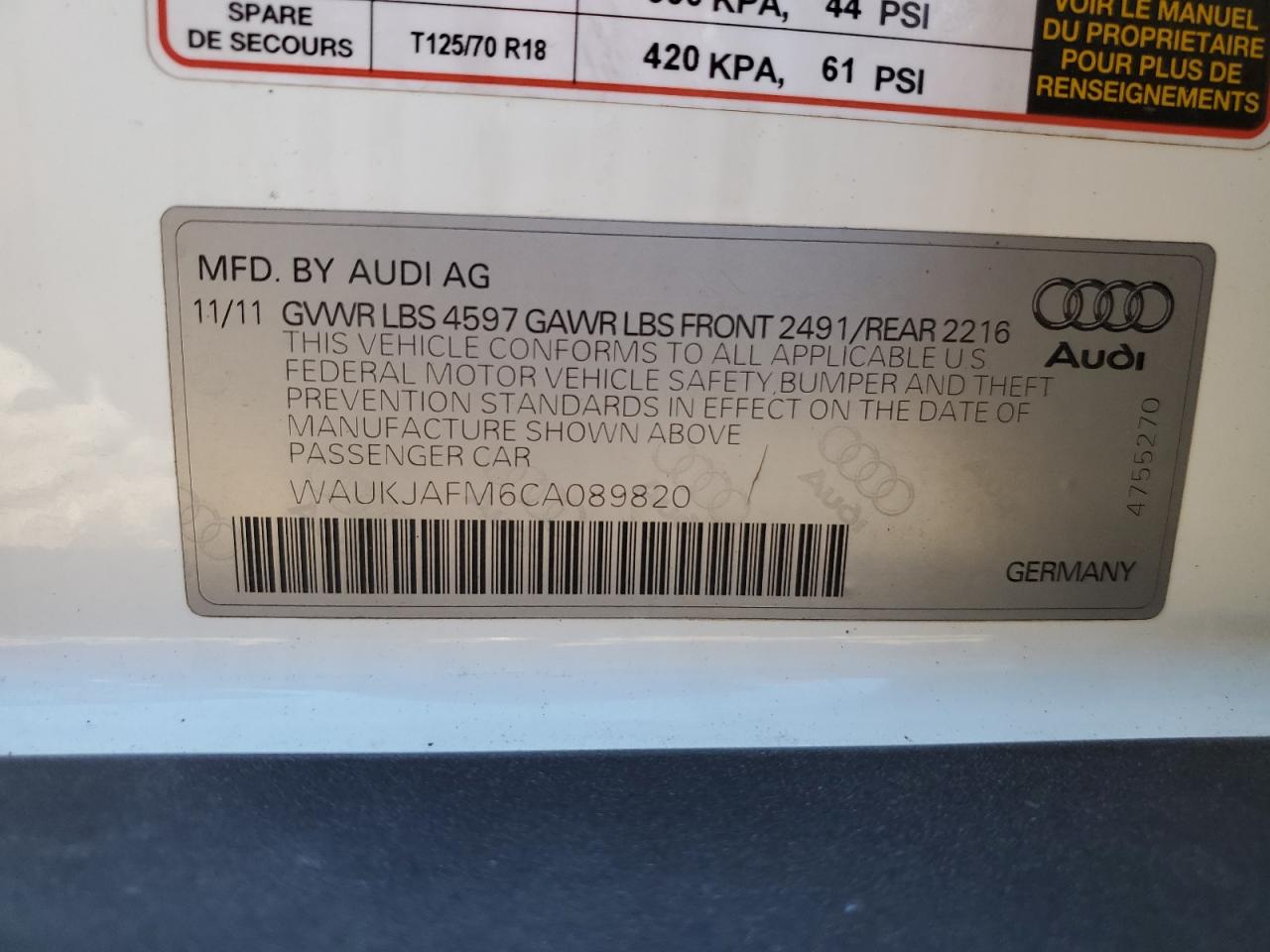 Lot #3052276602 2012 AUDI A3 PREMIUM