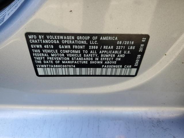 2017 VOLKSWAGEN PASSAT SE 1VWBT7A36HC007074