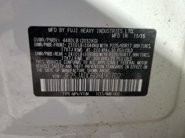 2016 SUBARU FORESTER 2 - JF2SJADC6GH490702