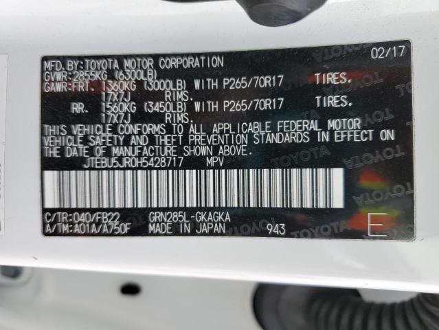 2017 TOYOTA 4RUNNER SR JTEBU5JR0H5428717