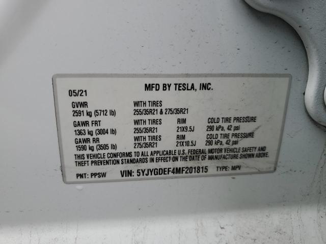 2021 TESLA MODEL Y - 5YJYGDEF4MF201815