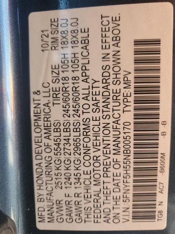 2022 HONDA PILOT EXL - 5FNYF5H55NB005170