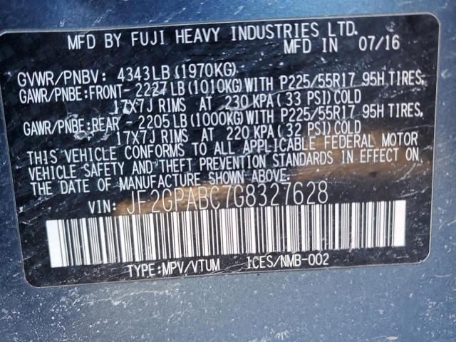 2016 SUBARU CROSSTREK - JF2GPABC7G8327628