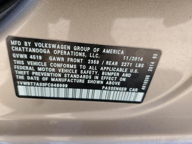 2015 VOLKSWAGEN PASSAT SE - 1VWBT7A33FC048999