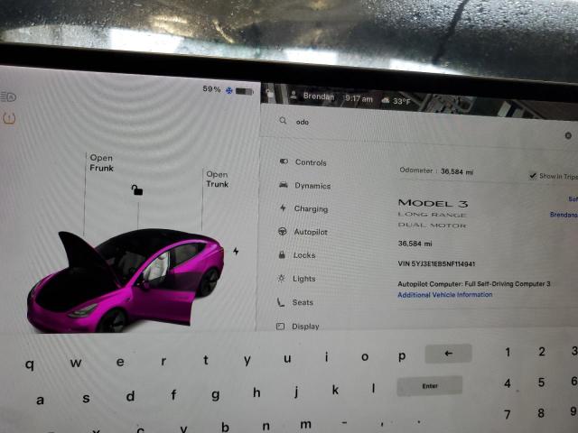 2022 TESLA MODEL 3 5YJ3E1EB5NF114941