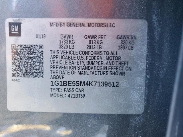 2019 CHEVROLET CRUZE LT - 1G1BE5SM4K7139512