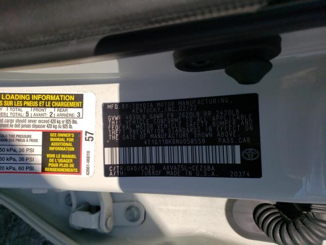 2022 TOYOTA CAMRY SE 4T1G11BK6NU058559