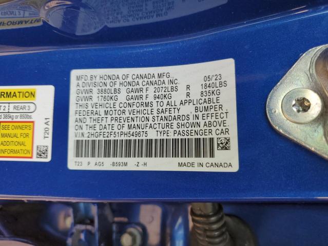 2HGFE2F51PH549675 2023 HONDA CIVIC