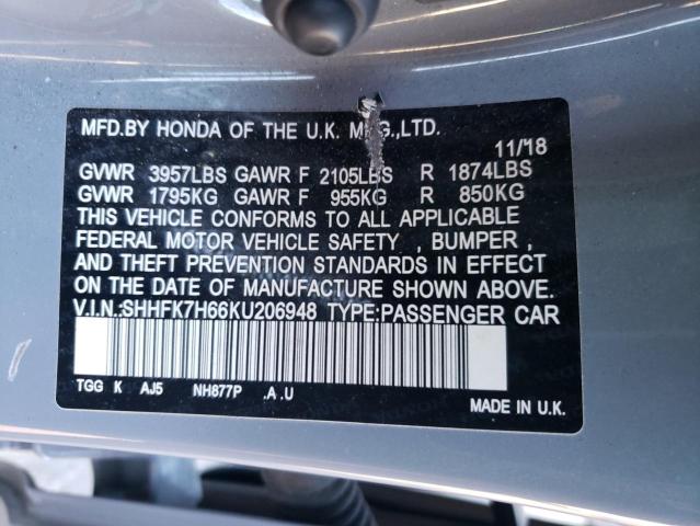 2019 HONDA CIVIC EX - SHHFK7H66KU206948