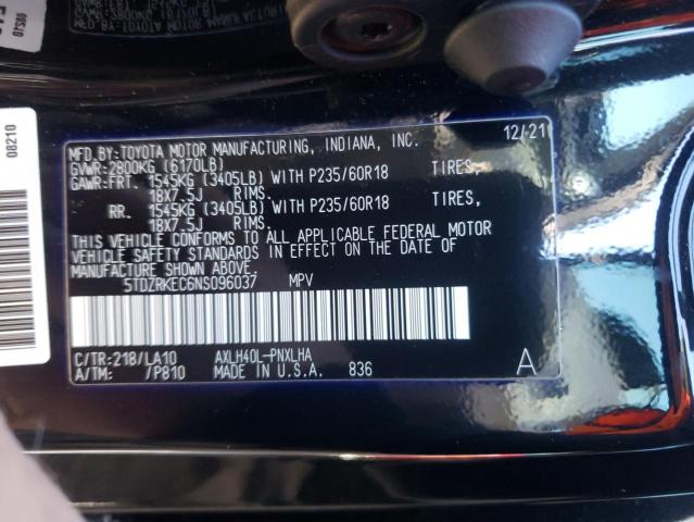 2022 TOYOTA SIENNA LIM - 5TDZRKEC6NS096037