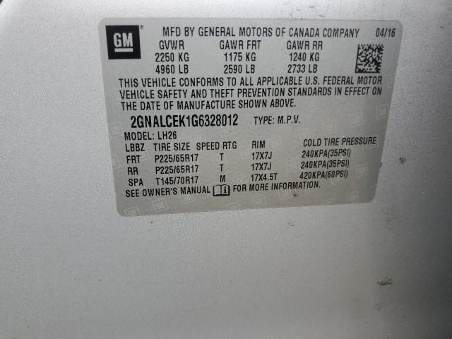 2016 CHEVROLET EQUINOX LT 2GNALCEK1G6328012