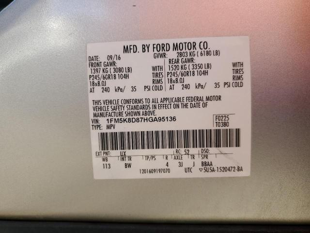 2017 FORD EXPLORER X - 1FM5K8D87HGA95136