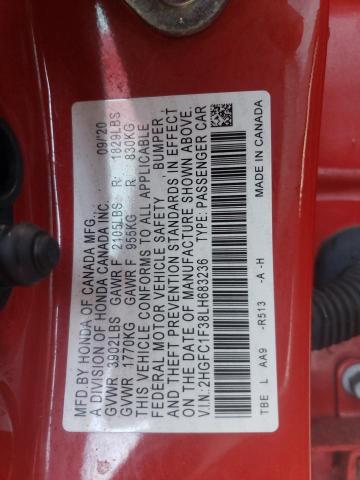 2020 HONDA CIVIC EX 2HGFC1F38LH683236