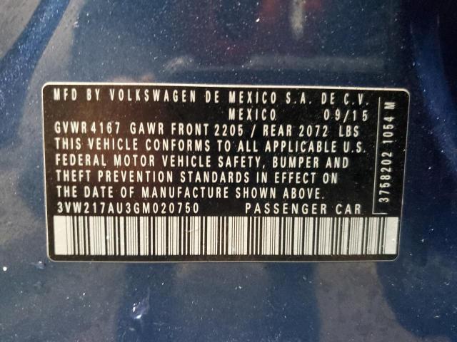 2016 VOLKSWAGEN GOLF S/SE 3VW217AU3GM020750