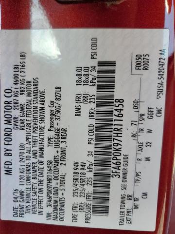 2017 FORD FUSION TIT - 3FA6P0K97HR116458