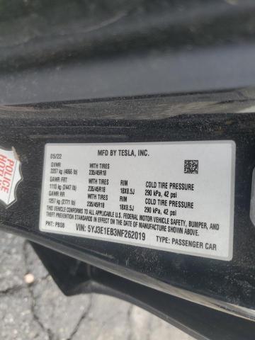 2022 TESLA MODEL 3 - 5YJ3E1EB3NF262019