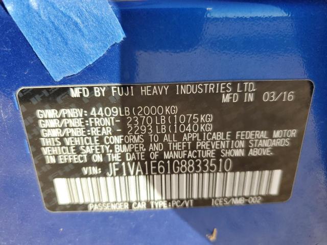 2016 SUBARU WRX LIMITE - JF1VA1E61G8833510