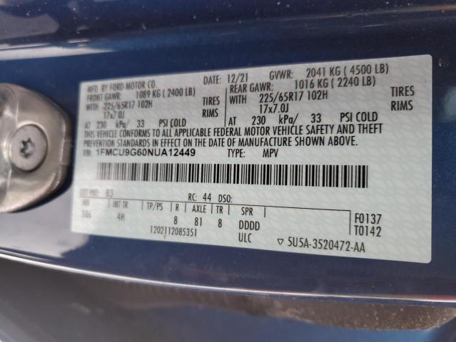 2022 FORD ESCAPE SE - 1FMCU9G60NUA12449