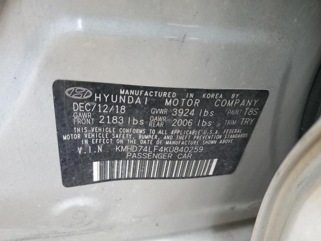 2019 HYUNDAI ELANTRA SE - KMHD74LF4KU840259