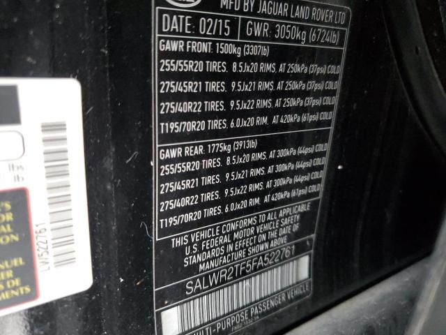 2015 LAND ROVER RANGE ROVE - SALWR2TF5FA522761