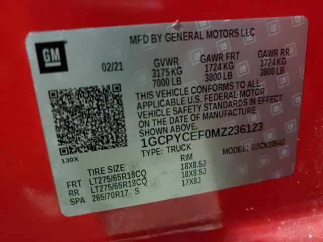 2021 CHEVROLET SILVERADO 1GCPYCEF0MZ236123