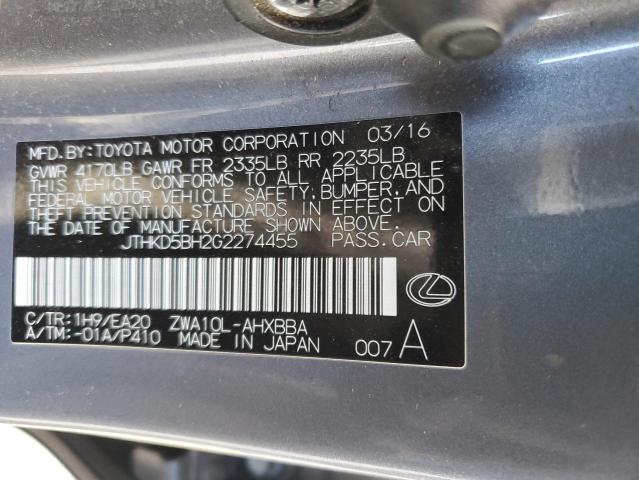 2016 LEXUS CT 200 JTHKD5BH2G2274455
