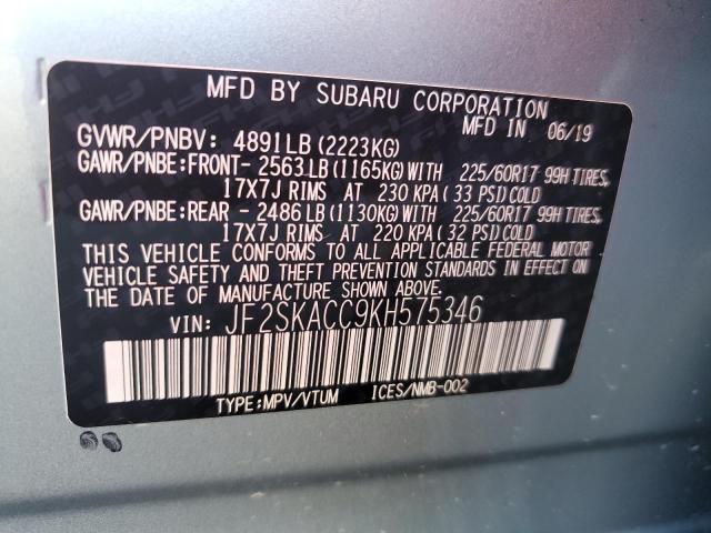 2019 SUBARU FORESTER JF2SKACC9KH575346