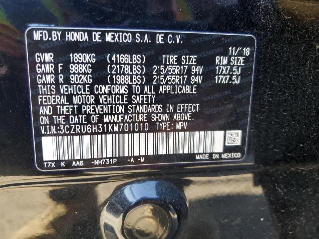 2019 HONDA HR-V LX 3CZRU6H31KM701010