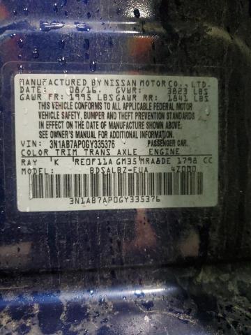 2016 NISSAN SENTRA S - 3N1AB7AP0GY335376