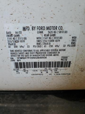 2022 FORD EXPLORER L - 1FMSK7FH5NGB40936