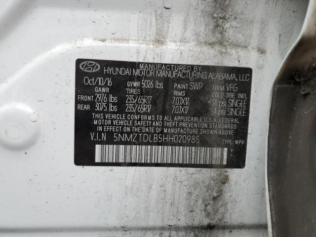 2017 HYUNDAI SANTA FE S - 5NMZTDLB5HH020985