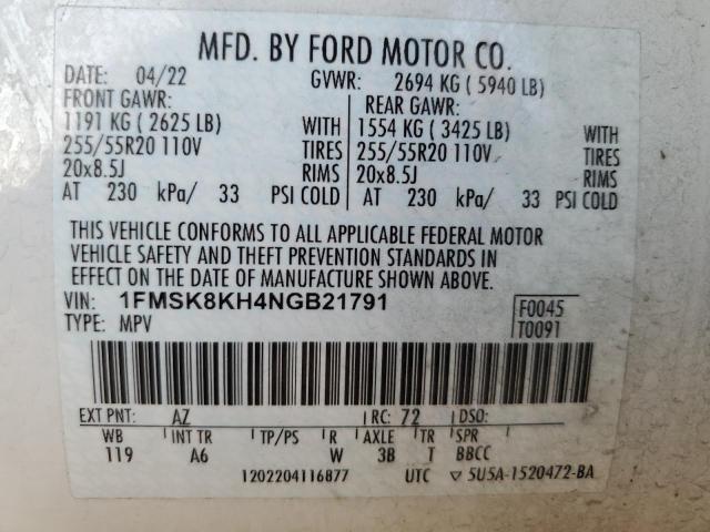 1FMSK8KH4NGB21791 2022 FORD EXPLORER