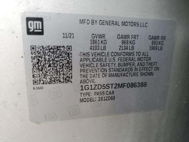 2021 CHEVROLET MALIBU LT - 1G1ZD5ST2MF086388