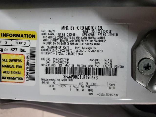 2020 FORD FUSION SE 3FA6P0HD1LR190673