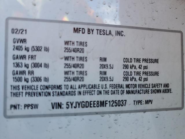 2021 TESLA MODEL Y - 5YJYGDEE8MF125037