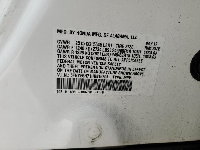2017 HONDA PILOT EXLN - 5FNYF5H71HB016706