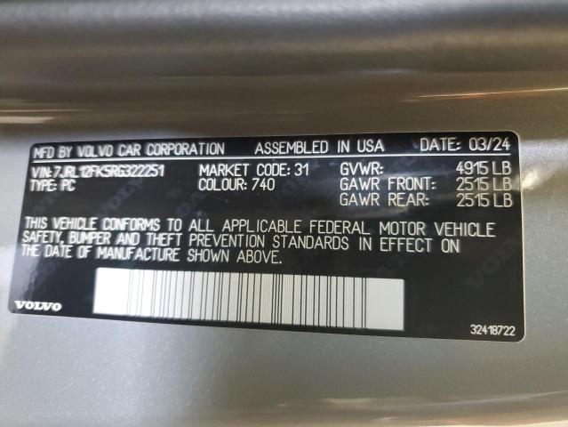 2024 VOLVO S60 CORE 7JRL12FK5RG322251