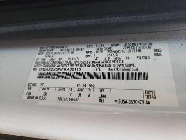 2015 FORD TRANSIT T- - 1FBAX2XGXFKA32115